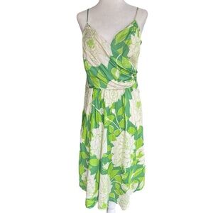Trina Turk Silk Green Floral Dress Sz 8 – Made in USA – Vintage Y2K Style – Read